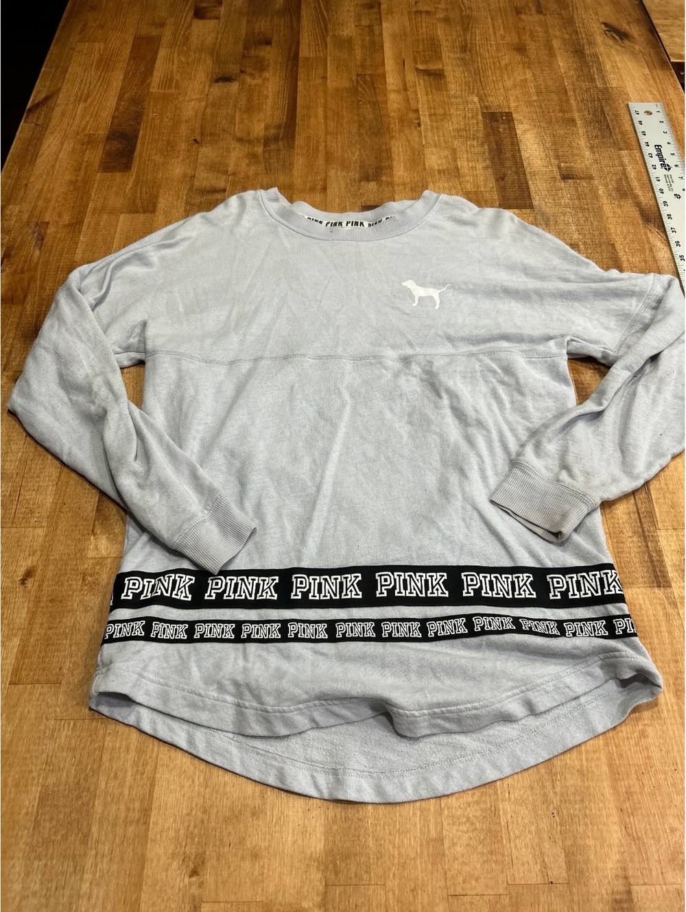 Victoria's Secret PINK Light Grey blue Crewneck Sweatshirt with Logo Band